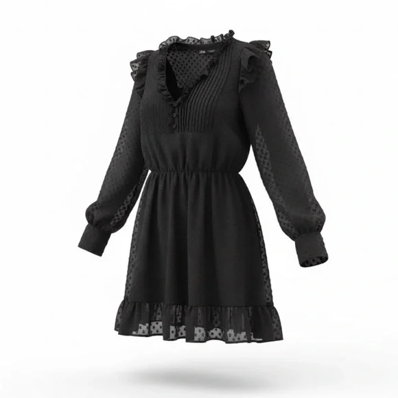 Zara Black Long Sleeve Dress size M Lace short dress cocktail dress - Picture 3 of 7